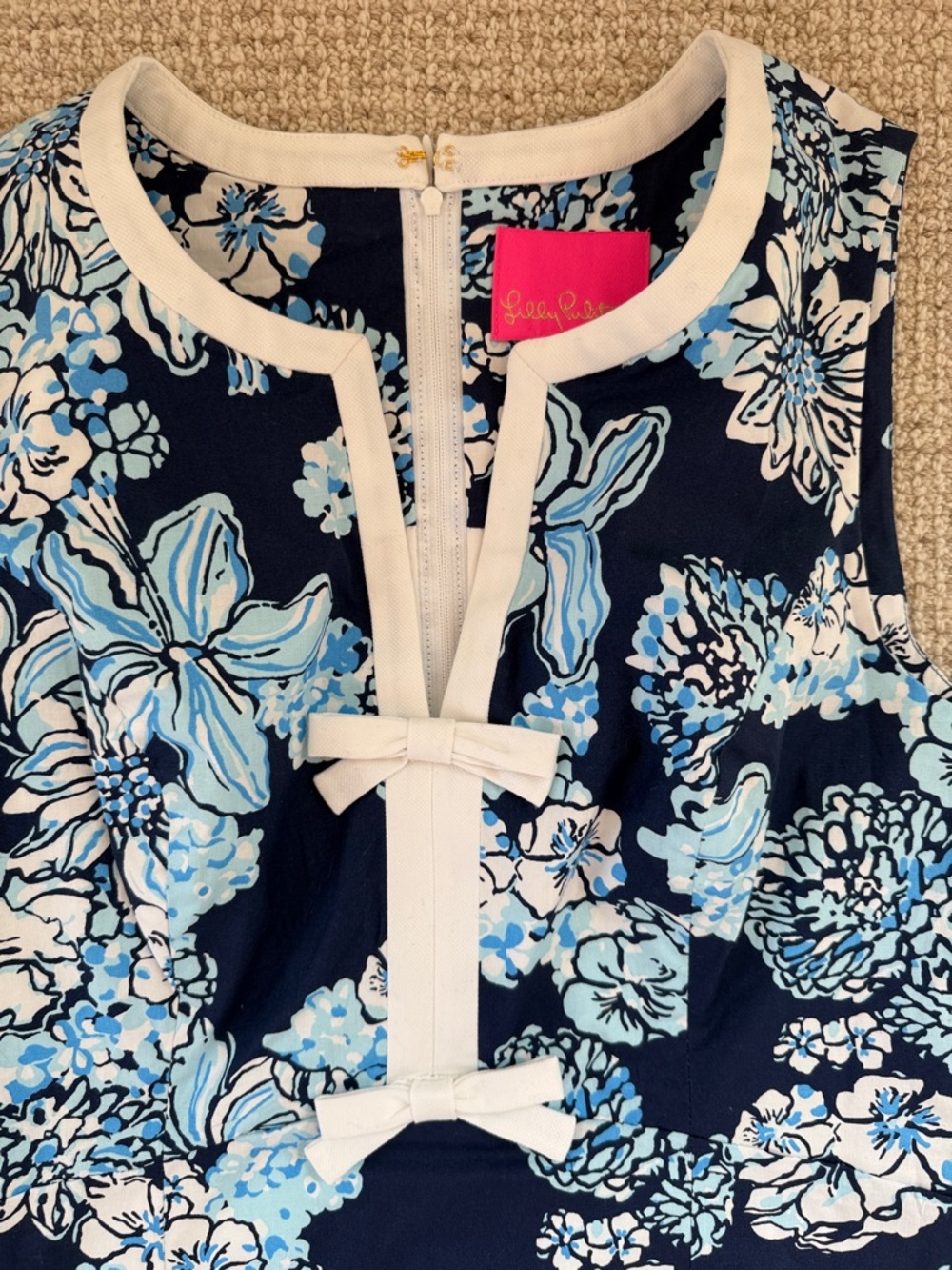 Lilly Pulitzer Stretch Cotton Shift Dress in Bouquet All Day, Low Tide Navy - Picture 5 of 8